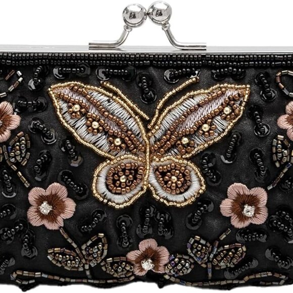 Vintage Butterfly Floral Beaded Evening Bag Elegan Handbag for Women for Brides,